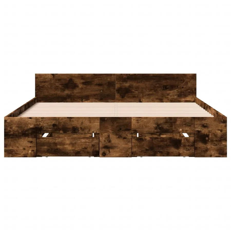 Cadre de lit avec tiroirs sans matelas chêne fumé 120x190 cm - 4