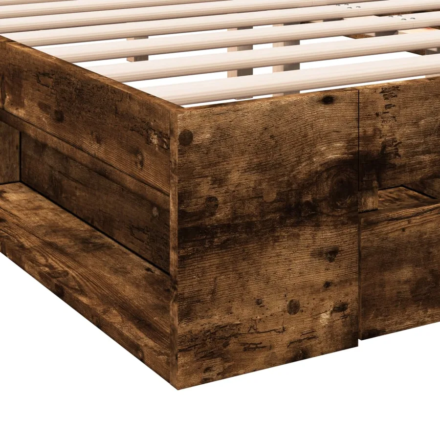 Cadre de lit avec tiroirs sans matelas chêne fumé 120x190 cm - 8