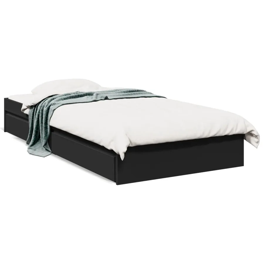 Cadre de lit avec tiroirs sans matelas noir 100x200 cm - 2