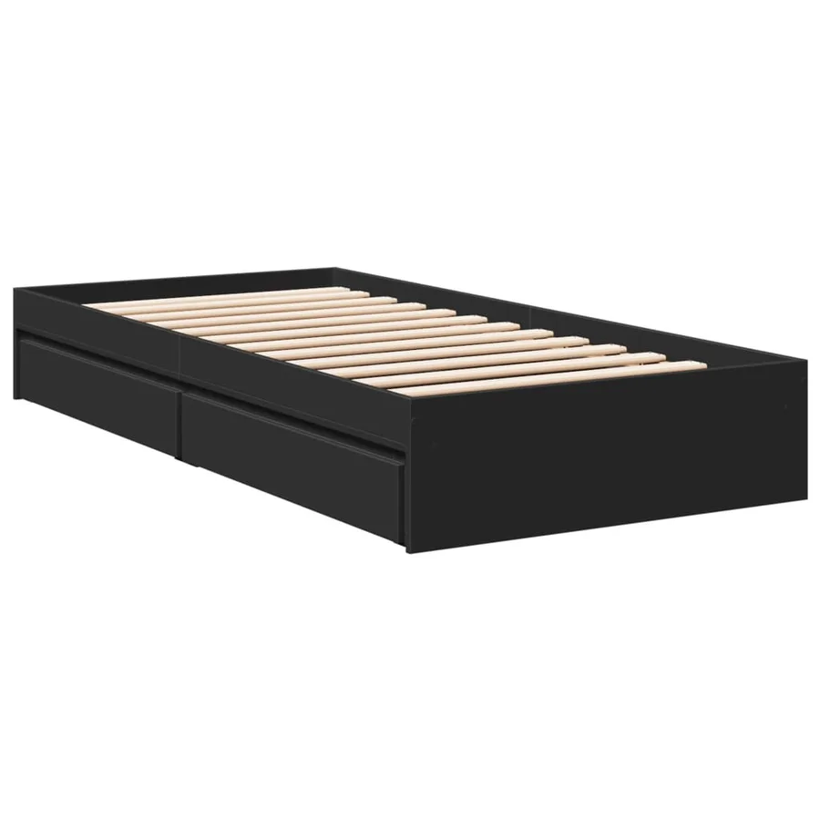 Cadre de lit avec tiroirs sans matelas noir 100x200 cm - 3