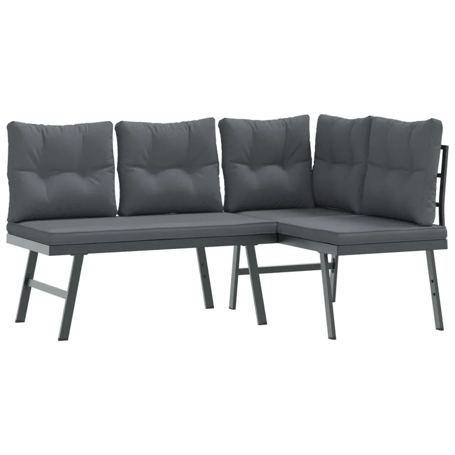 Ensemble de bancs de jardin avec coussins 9 pcs noir - 3