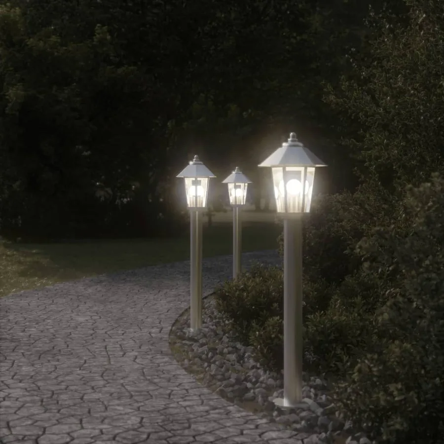 Lampadaires d'extérieur 3 pcs argenté 80 cm acier inoxydable - 3