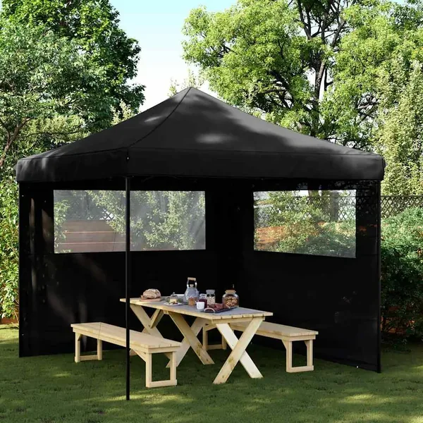 Tente de réception pliable escamotable 2 parois latérales noir