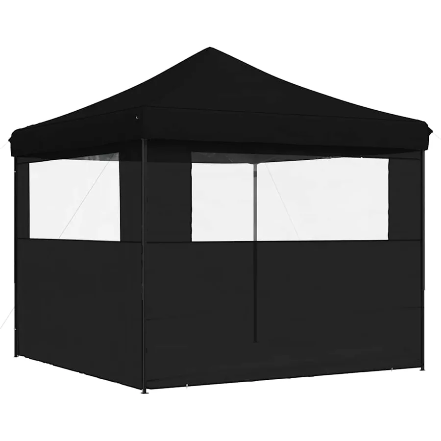 Tente de réception pliable escamotable 2 parois latérales noir - 4