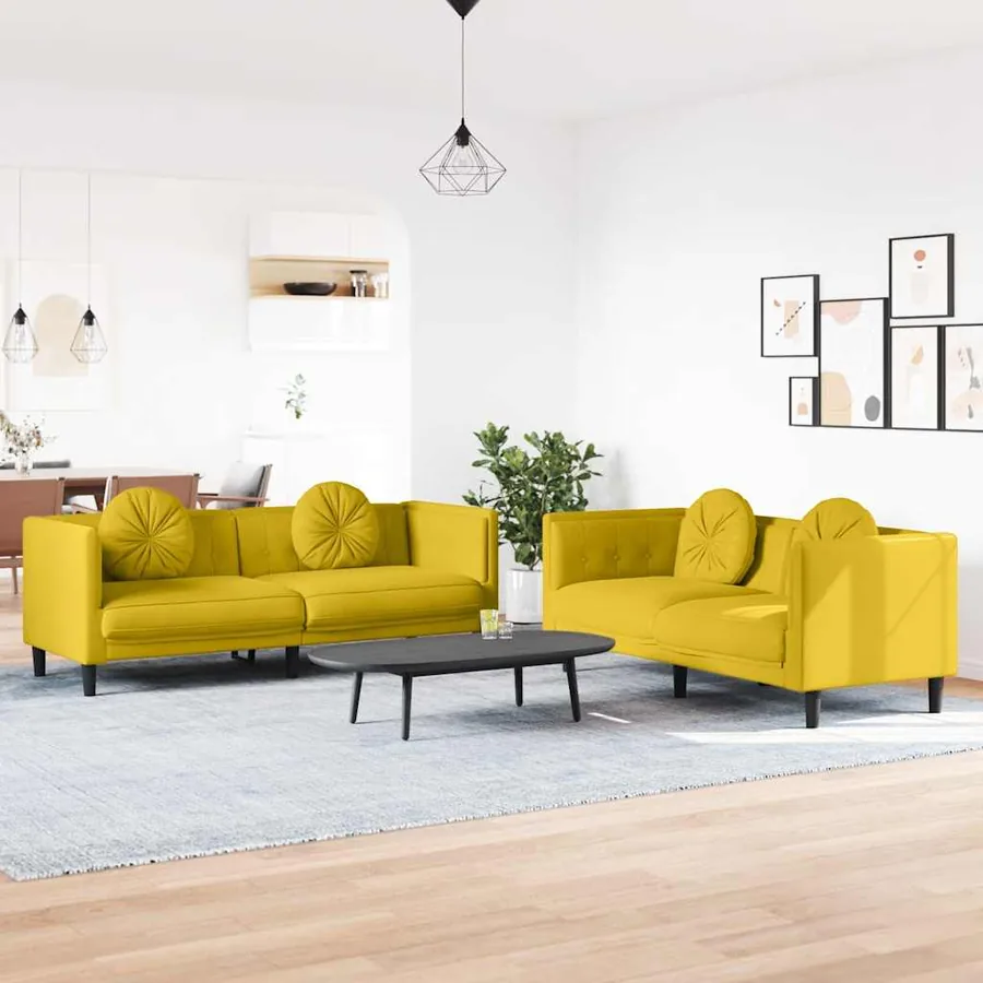 Ensemble de canapés 2 pcs avec coussins jaune velours