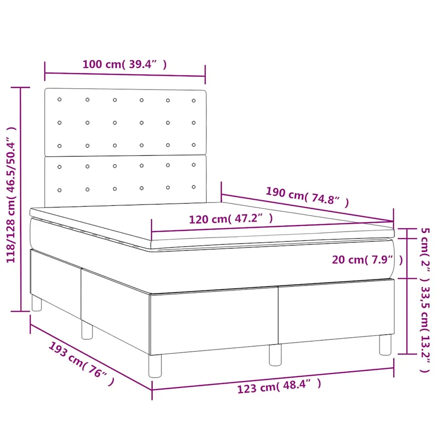 Sommier à lattes de lit avec matelas LED vert foncé 120x190 cm - 11