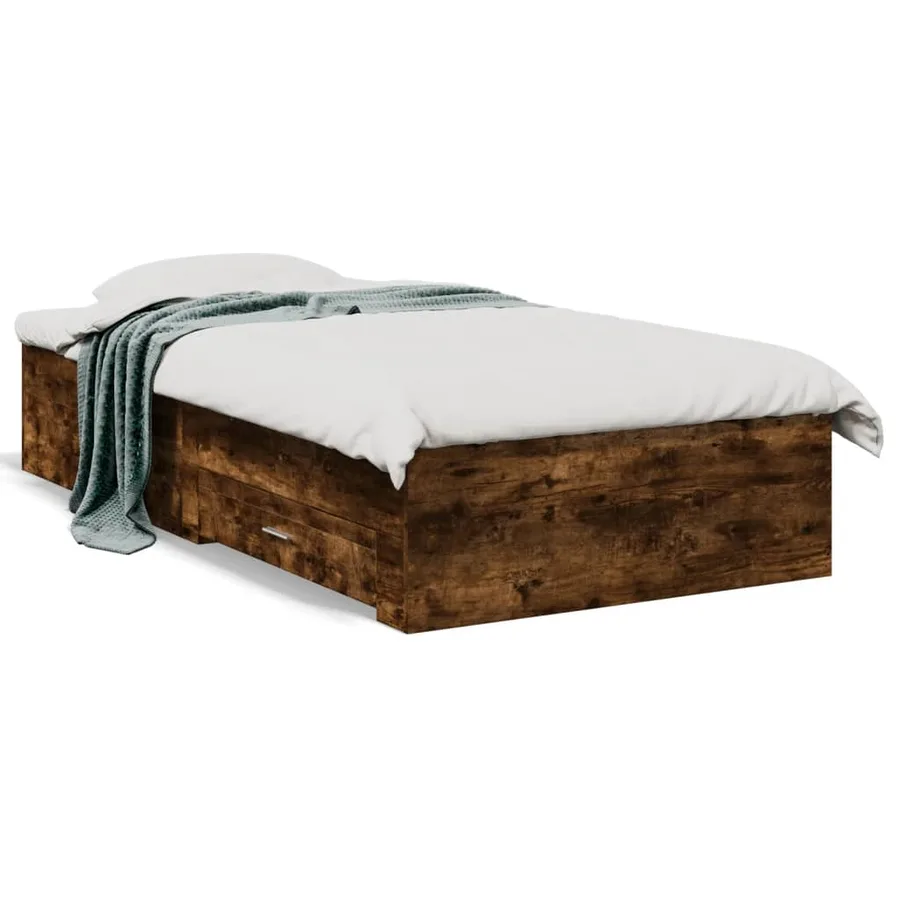 Cadre de lit avec tiroirs sans matelas chêne fumé 75x190 cm - 2