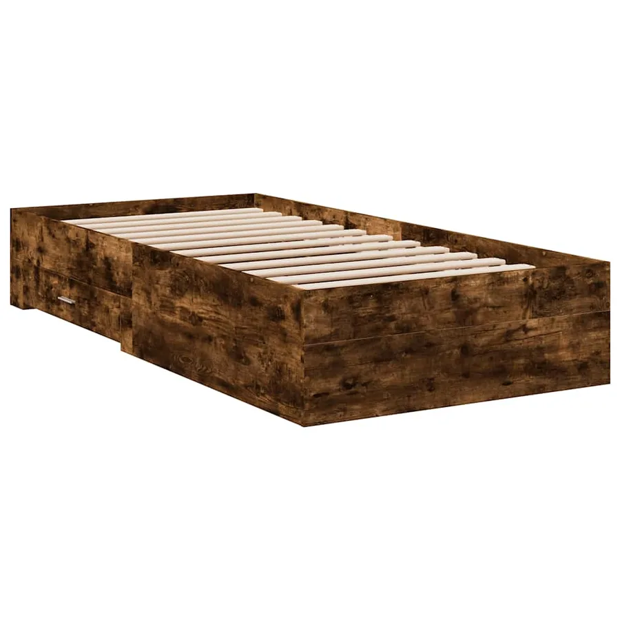 Cadre de lit avec tiroirs sans matelas chêne fumé 75x190 cm - 6