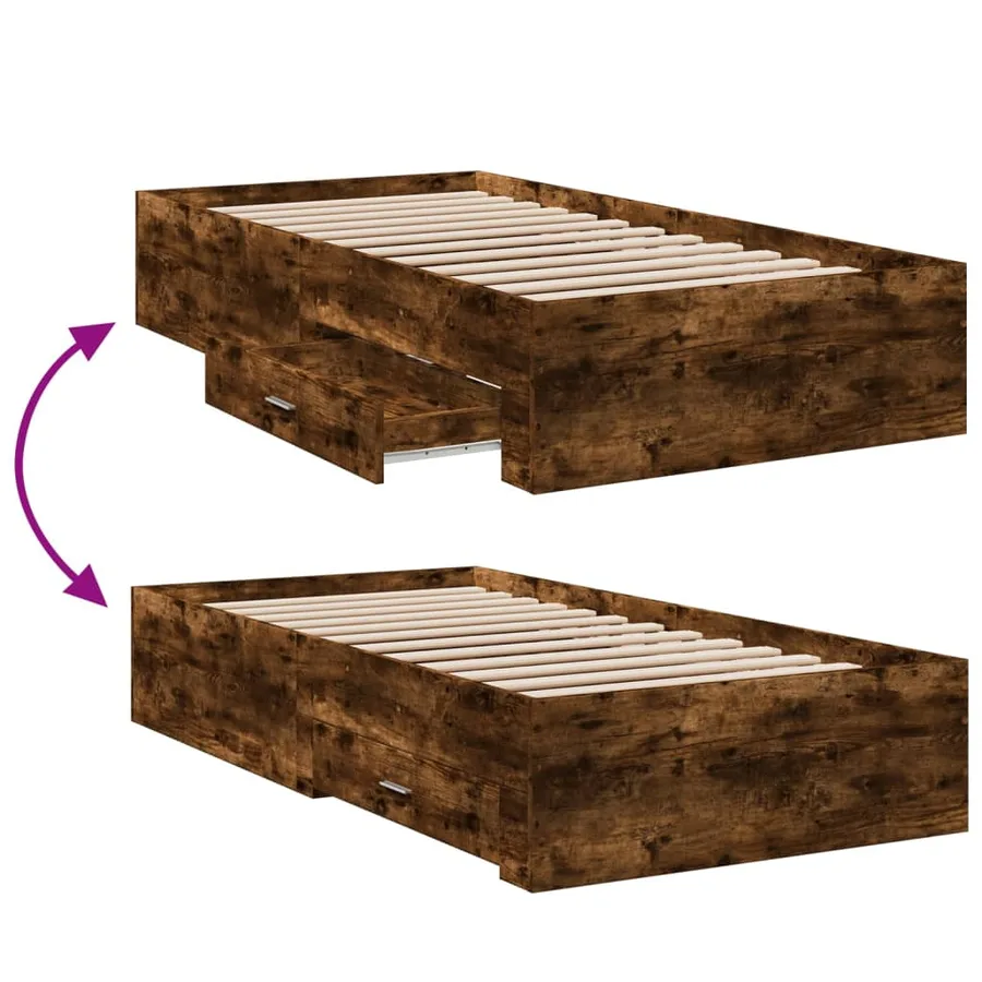 Cadre de lit avec tiroirs sans matelas chêne fumé 75x190 cm - 7