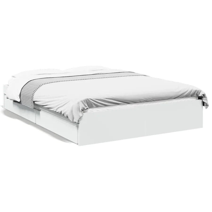 Cadre de lit avec tiroirs sans matelas blanc 140x190 cm - 2
