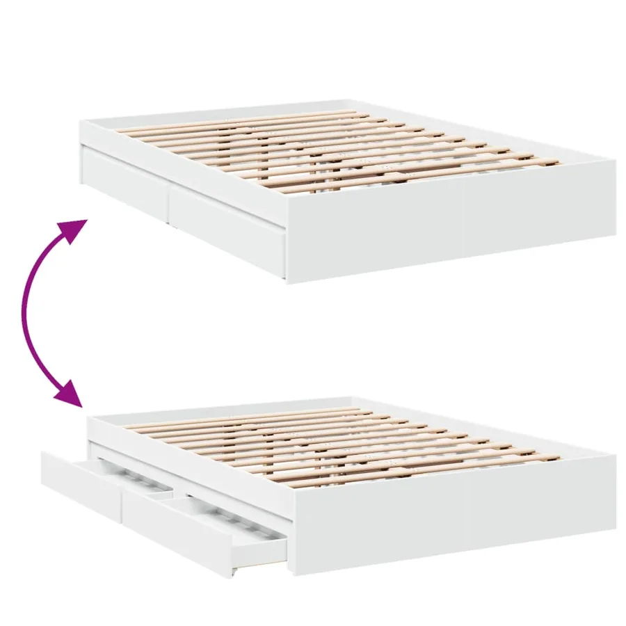 Cadre de lit avec tiroirs sans matelas blanc 140x190 cm - 7