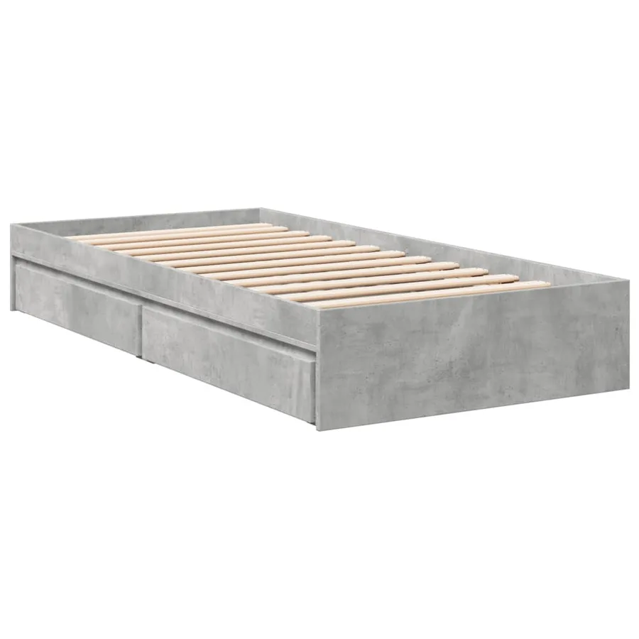 Cadre de lit avec tiroirs sans matelas gris béton 90x190 cm - 3