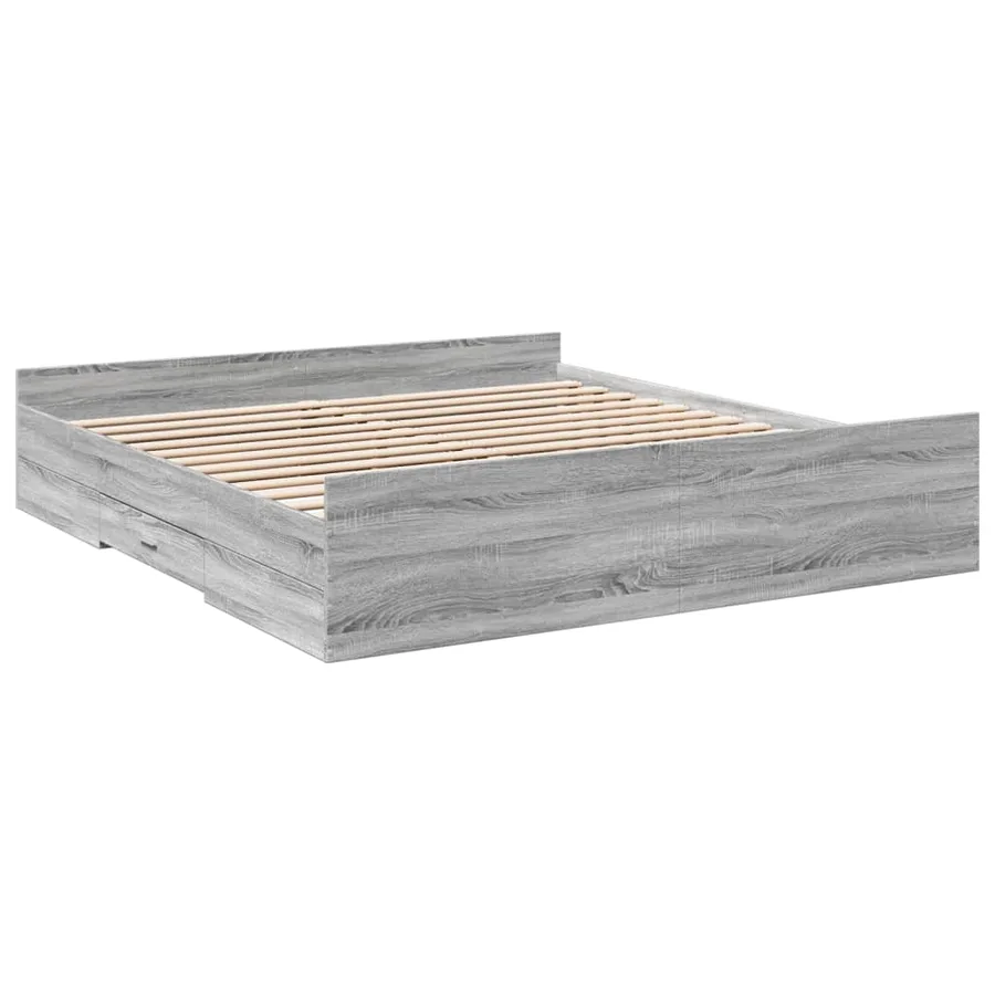 Cadre de lit avec tiroirs sans matelas sonoma gris 200x200 cm - 3
