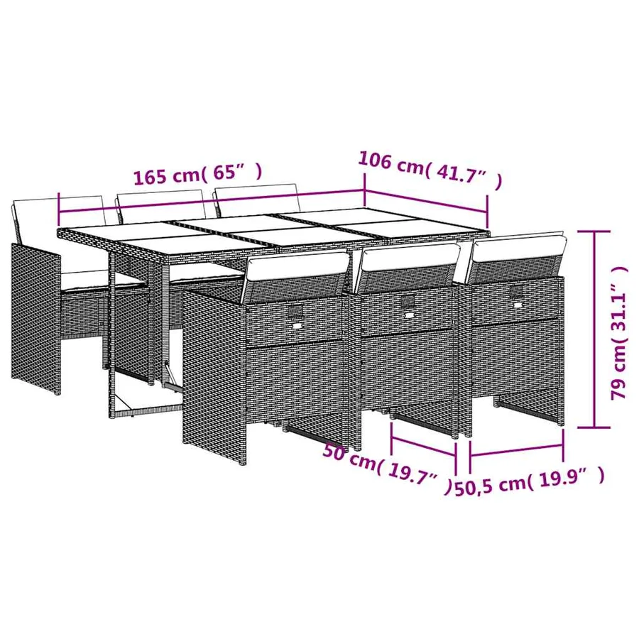 Ensemble à manger de jardin coussins 7pcs Noir Résine tressée - 6