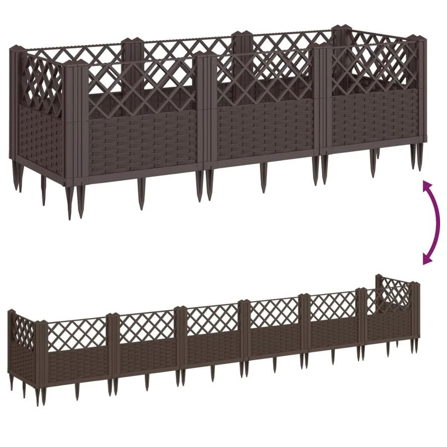 Jardinière avec piquets marron 123,5x43,5x43,5 cm PP - 6
