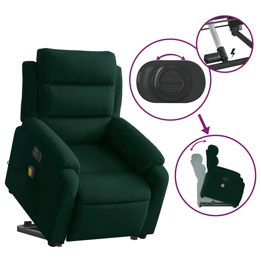 Fauteuil inclinable de massage électrique vert foncé velours - 11