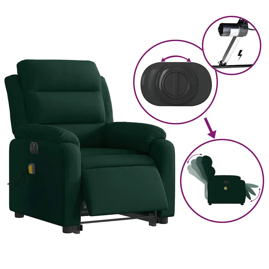 Fauteuil inclinable de massage électrique vert foncé velours - 6