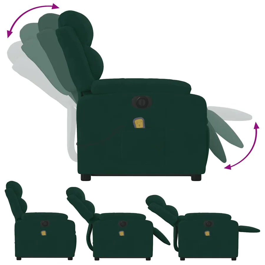 Fauteuil inclinable de massage électrique vert foncé velours - 7