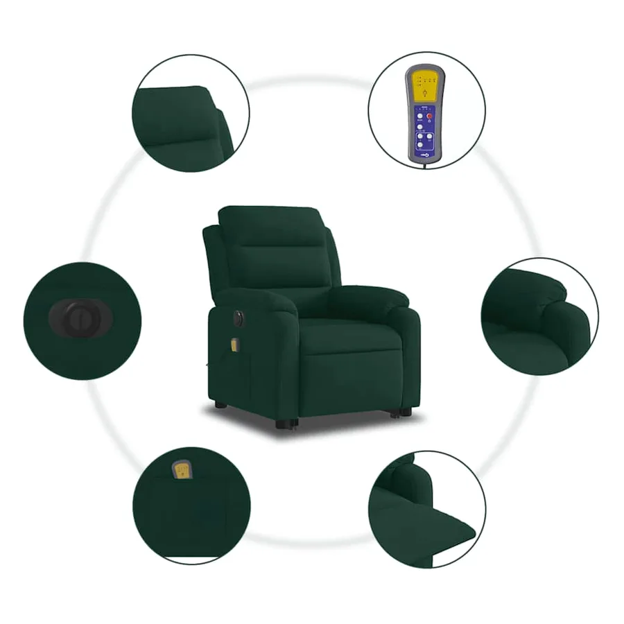 Fauteuil inclinable de massage électrique vert foncé velours - 8