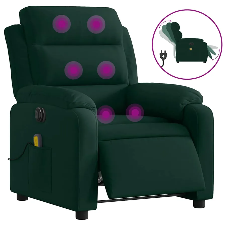 Fauteuil inclinable de massage électrique vert foncé velours - 2