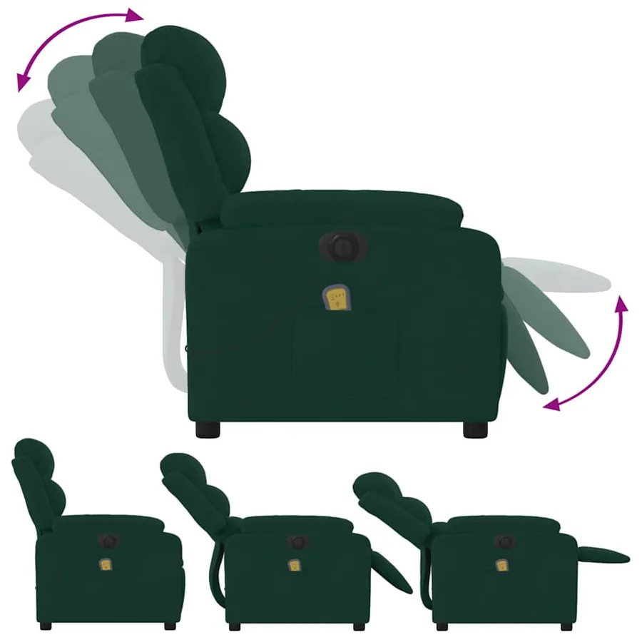 Fauteuil inclinable de massage électrique vert foncé velours - 7