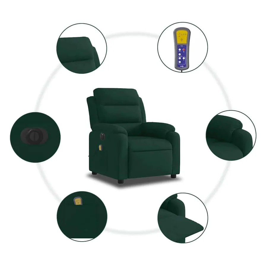 Fauteuil inclinable de massage électrique vert foncé velours - 8