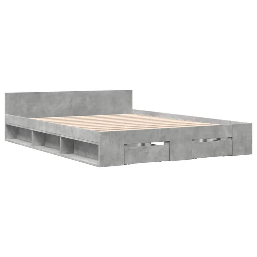 Cadre de lit avec tiroirs sans matelas gris béton 160x200 cm - 3