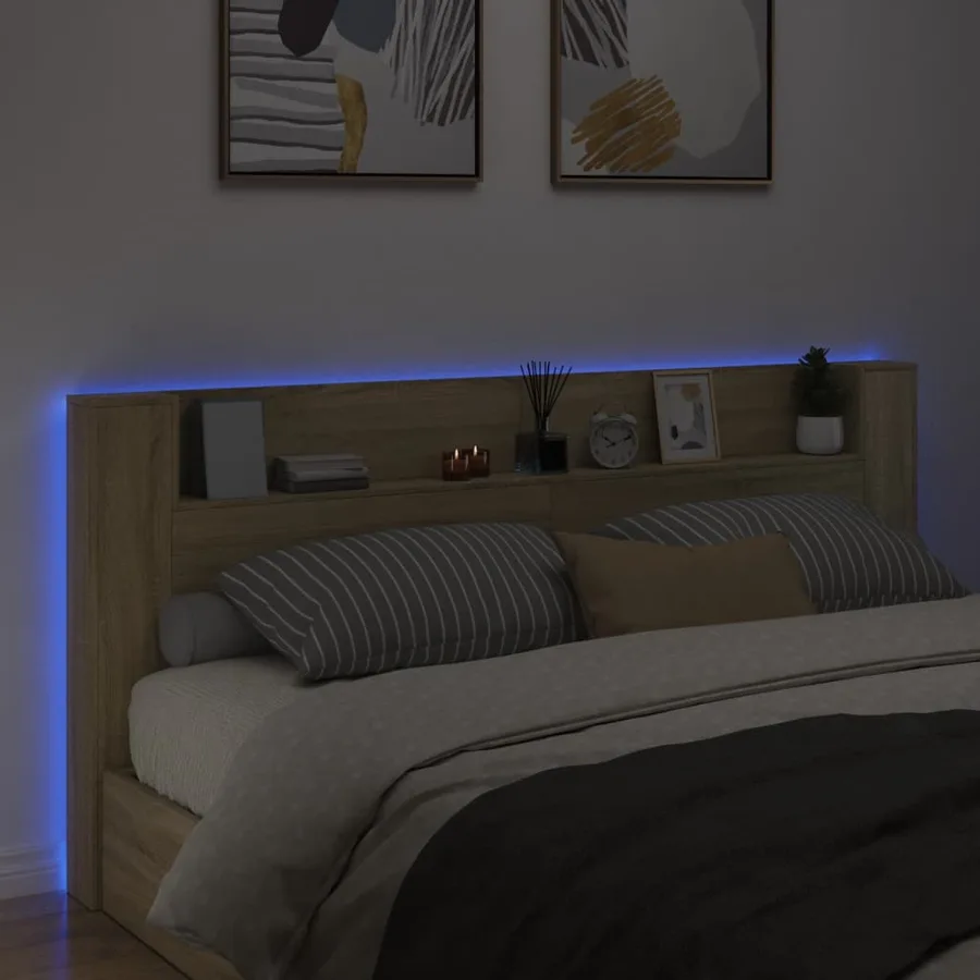 Armoire tête de lit avec LED chêne sonoma 220x16,5x103,5 cm - 3