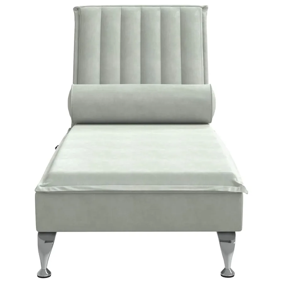 Chaise longue de massage avec traversin gris clair velours - 4