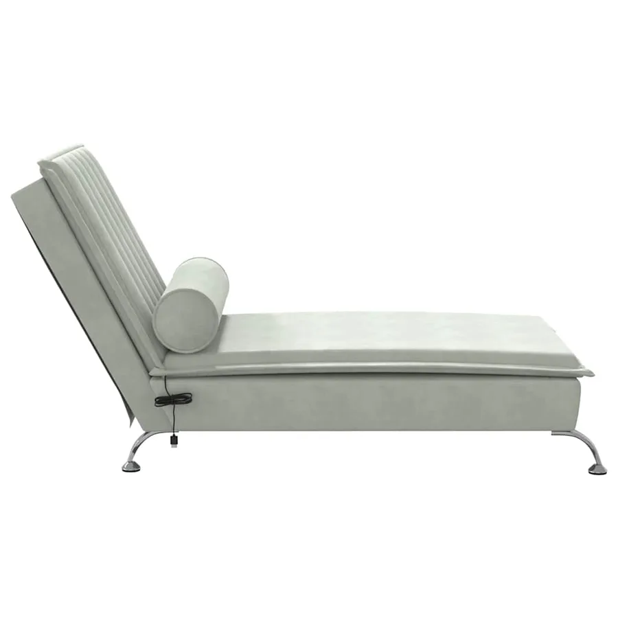 Chaise longue de massage avec traversin gris clair velours - 5
