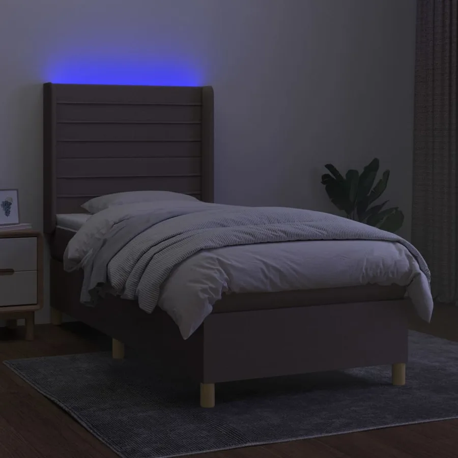Sommier à lattes de lit matelas et LED Taupe 90x190 cm Tissu - 3
