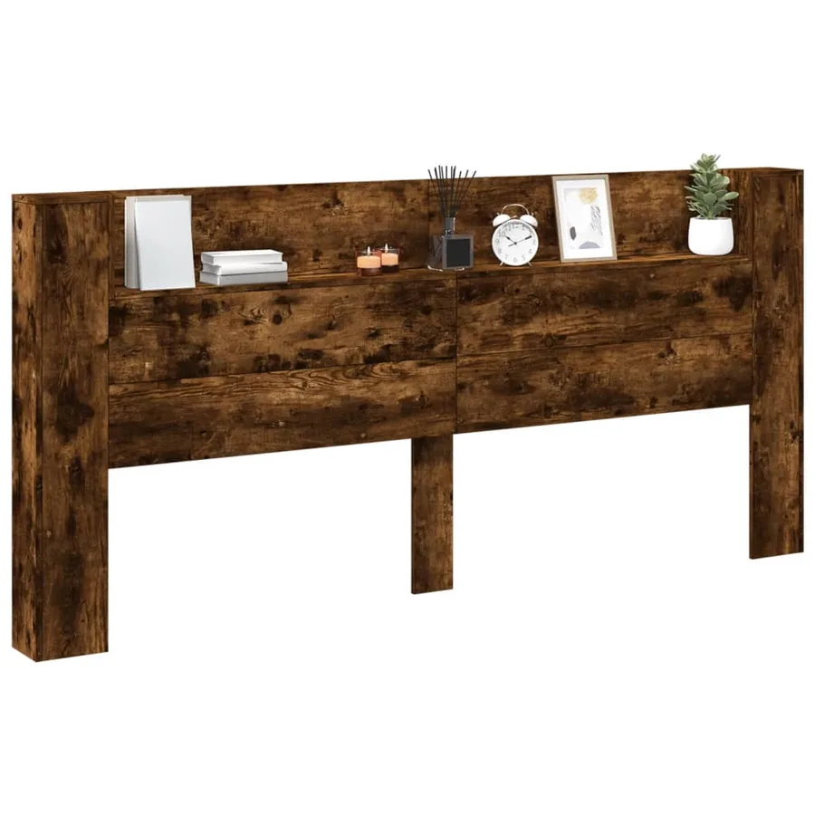 Armoire tête de lit avec LED chêne fumé 220x16,5x103,5 cm - 12