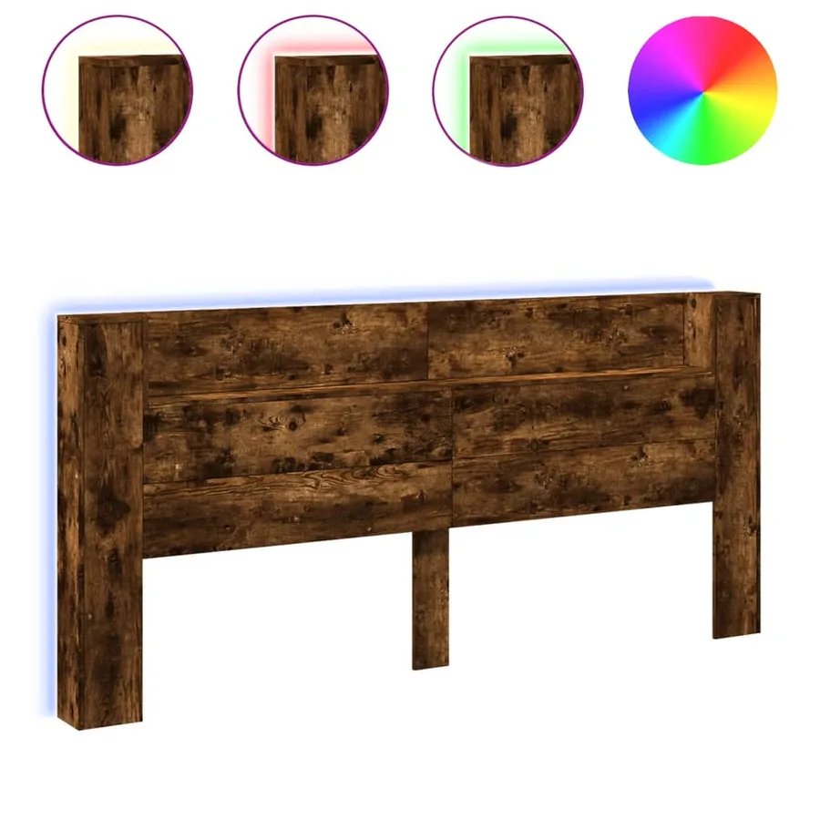 Armoire tête de lit avec LED chêne fumé 220x16,5x103,5 cm - 2