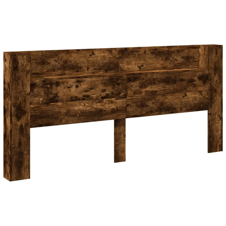 Armoire tête de lit avec LED chêne fumé 220x16,5x103,5 cm - 4