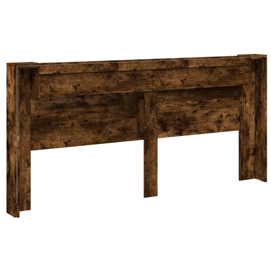 Armoire tête de lit avec LED chêne fumé 220x16,5x103,5 cm - 6