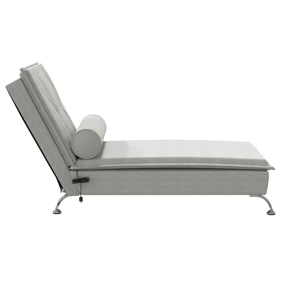 Chaise longue de massage avec traversin gris clair velours - 5