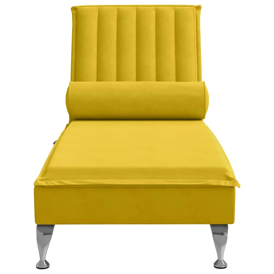 Chaise longue de massage avec traversin jaune velours - 4