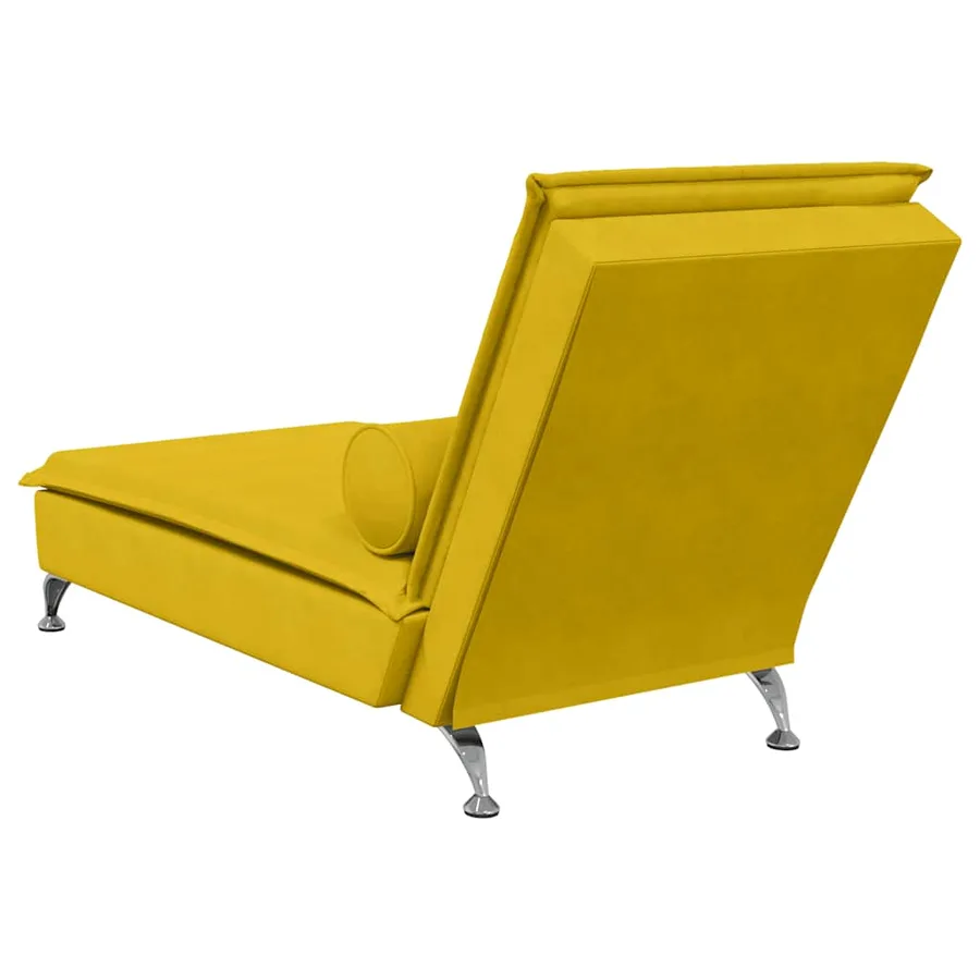 Chaise longue de massage avec traversin jaune velours - 6