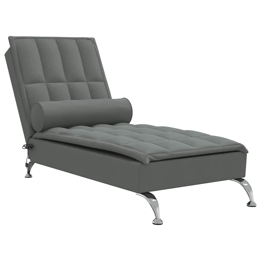 Chaise longue de massage avec traversin gris foncé tissu - 2