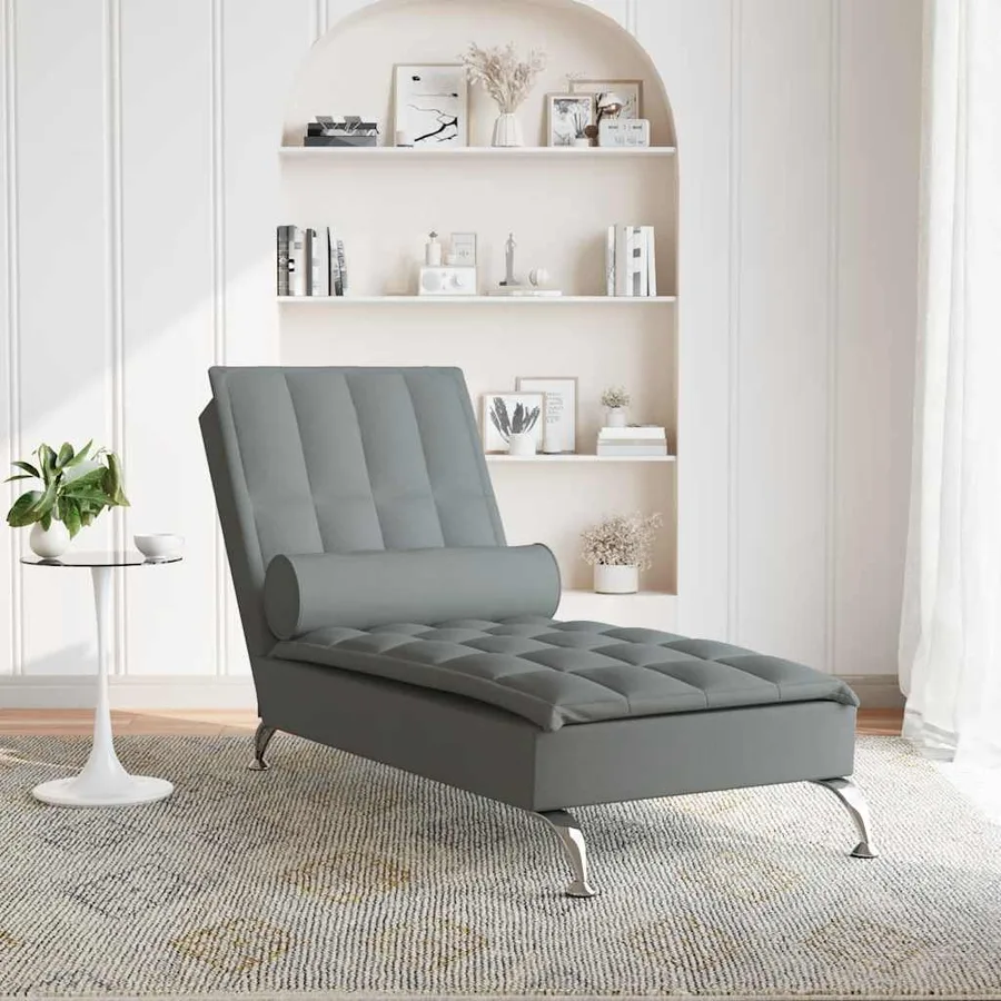 Chaise longue de massage avec traversin gris foncé tissu - 3