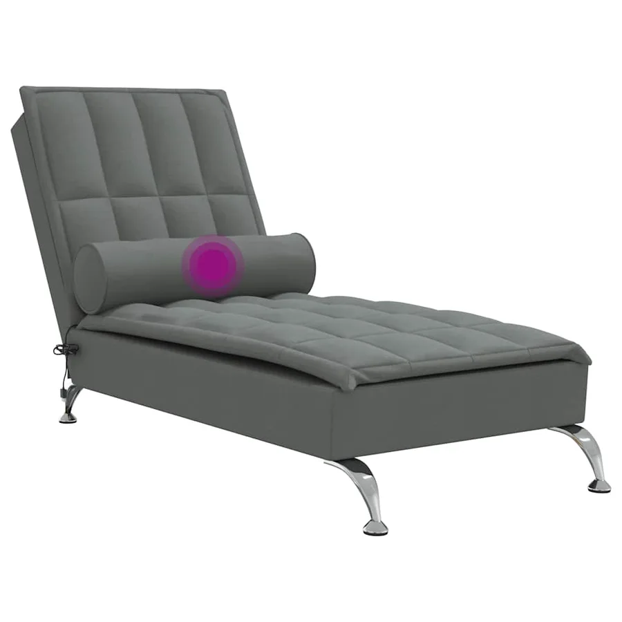 Chaise longue de massage avec traversin gris foncé tissu - 7