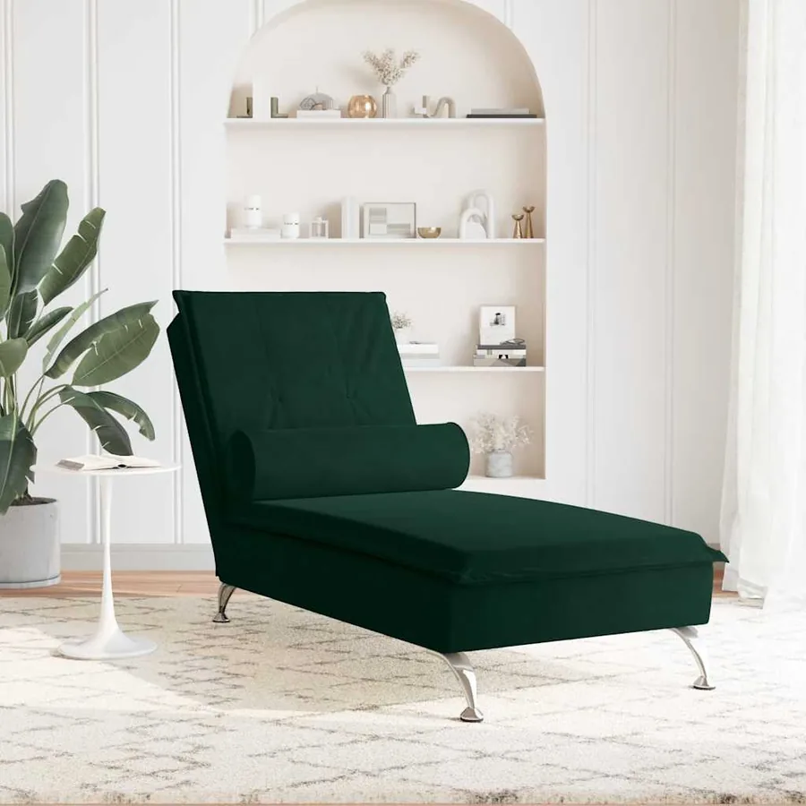 Chaise longue de massage avec traversin vert foncé velours