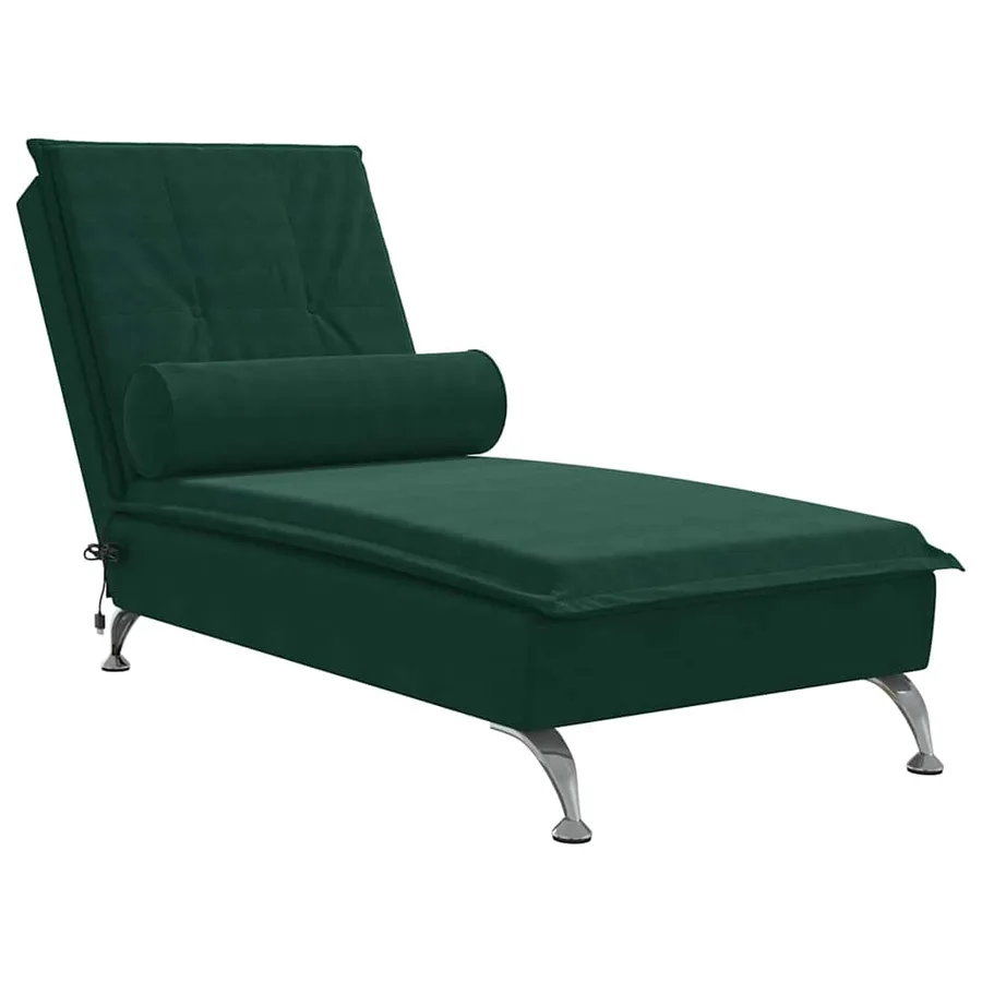 Chaise longue de massage avec traversin vert foncé velours - 2