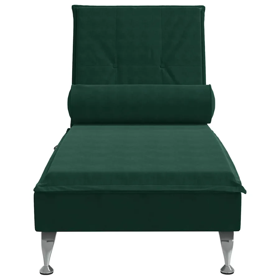 Chaise longue de massage avec traversin vert foncé velours - 4