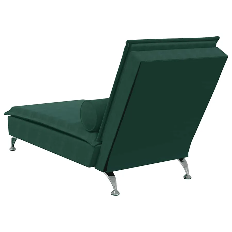 Chaise longue de massage avec traversin vert foncé velours - 6