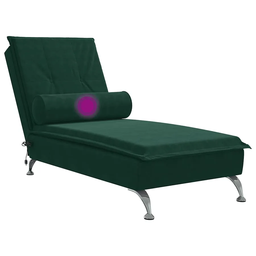 Chaise longue de massage avec traversin vert foncé velours - 7