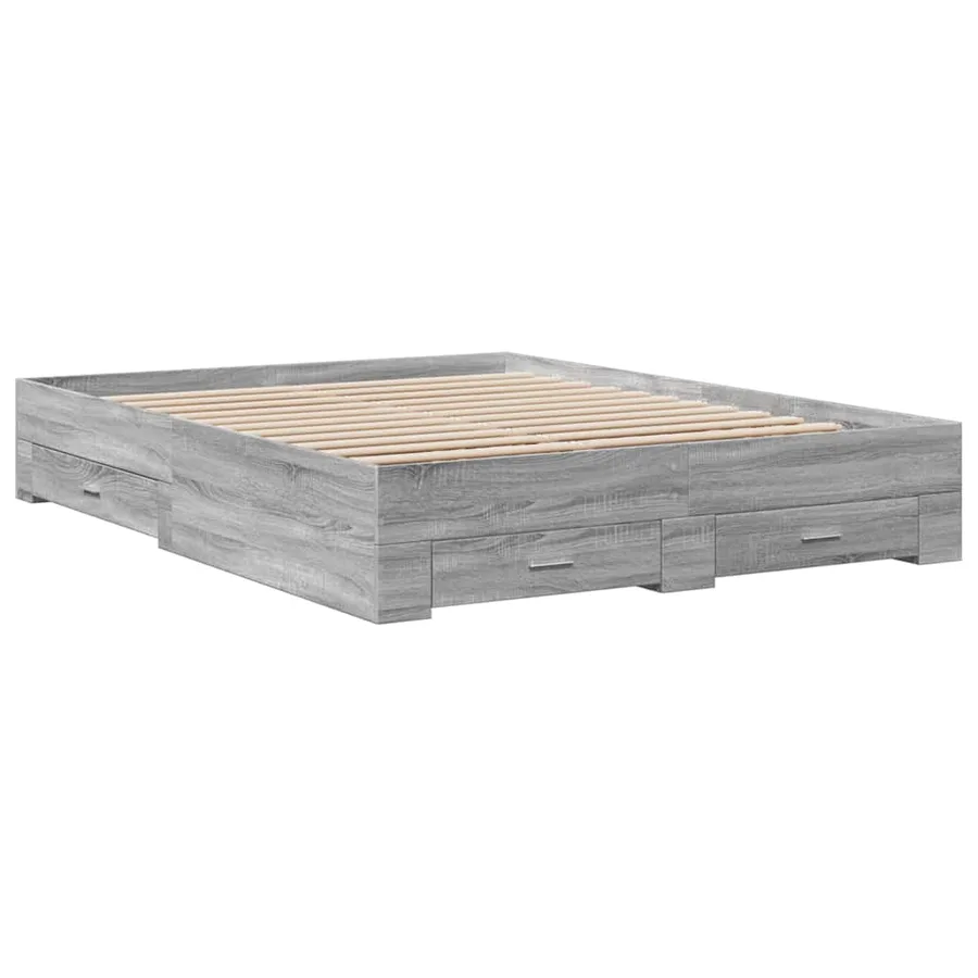 Cadre de lit avec tiroirs sans matelas sonoma gris 150x200 cm - 3