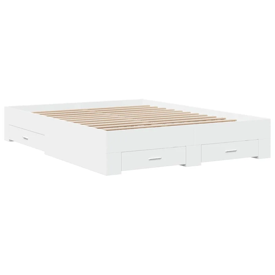 Cadre de lit avec tiroirs sans matelas blanc 150x200 cm - 3
