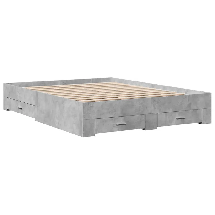 Cadre de lit avec tiroirs sans matelas gris béton 150x200 cm - 3