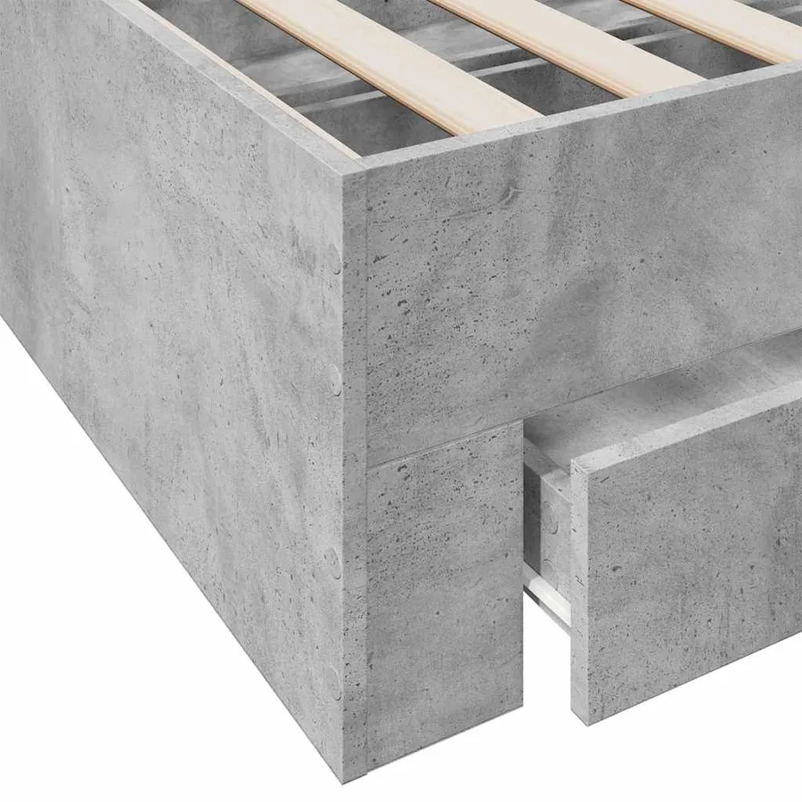 Cadre de lit avec tiroirs sans matelas gris béton 150x200 cm - 8